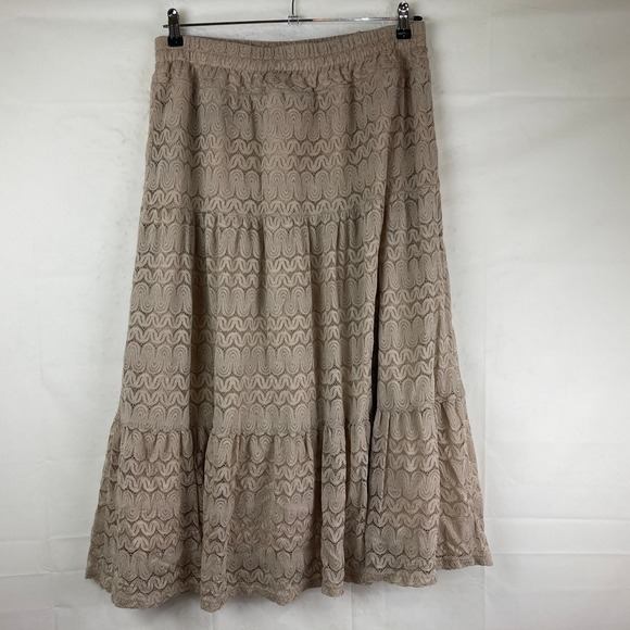 NY and Co Sz XL Beige Crochet Tiered Maxi Skirt Button Front Boho Festival Fairy - Picture 6 of 8